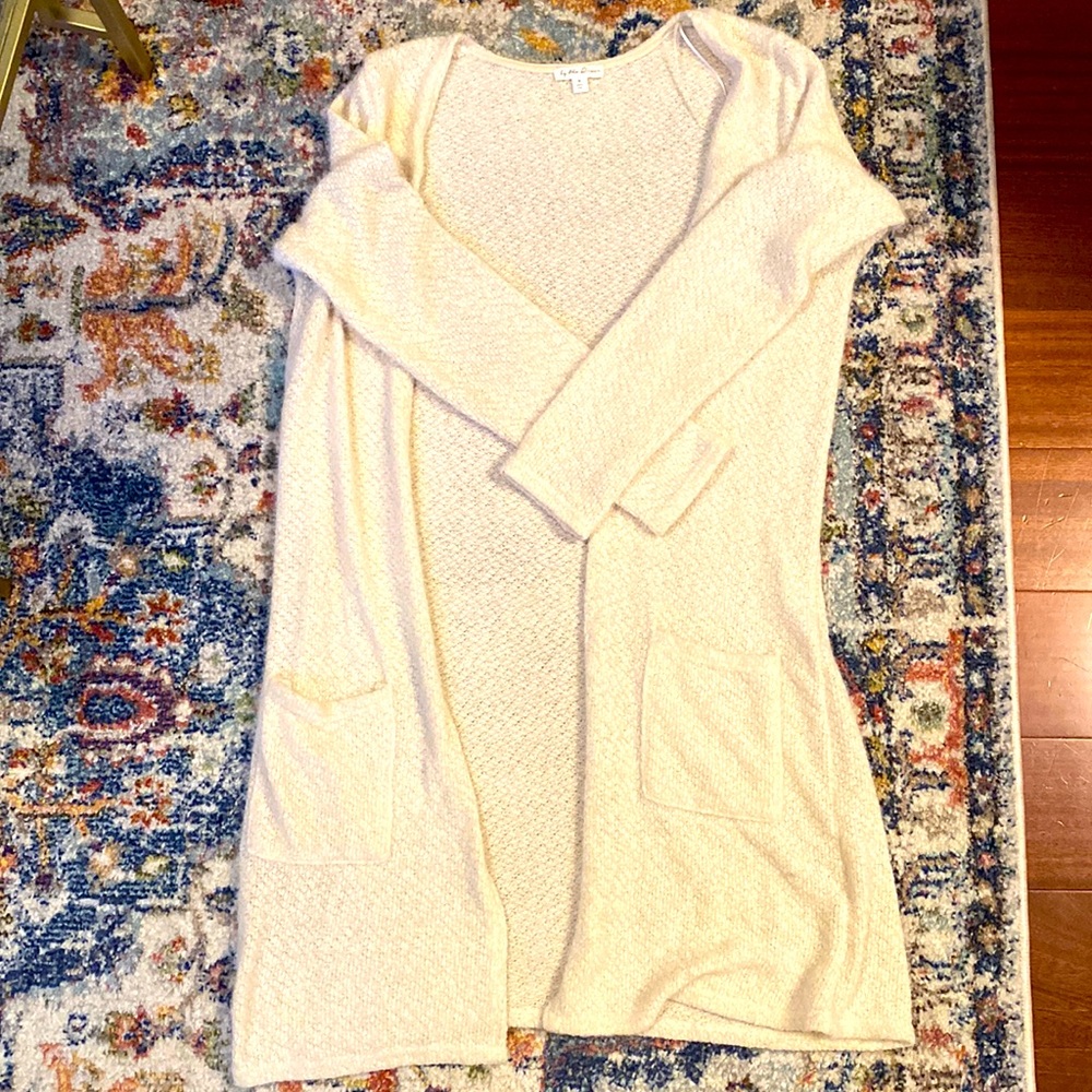 Long Fuzzy Cream Colored Cardigan Size (small)